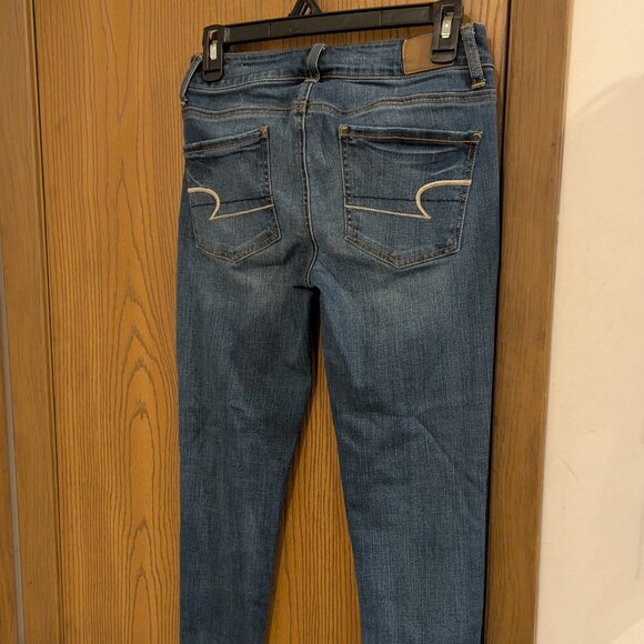 American Eagle Jegging Super Stretch Dark Wash Distressed Blue Jeans Size-2 - Picture 3 of 6